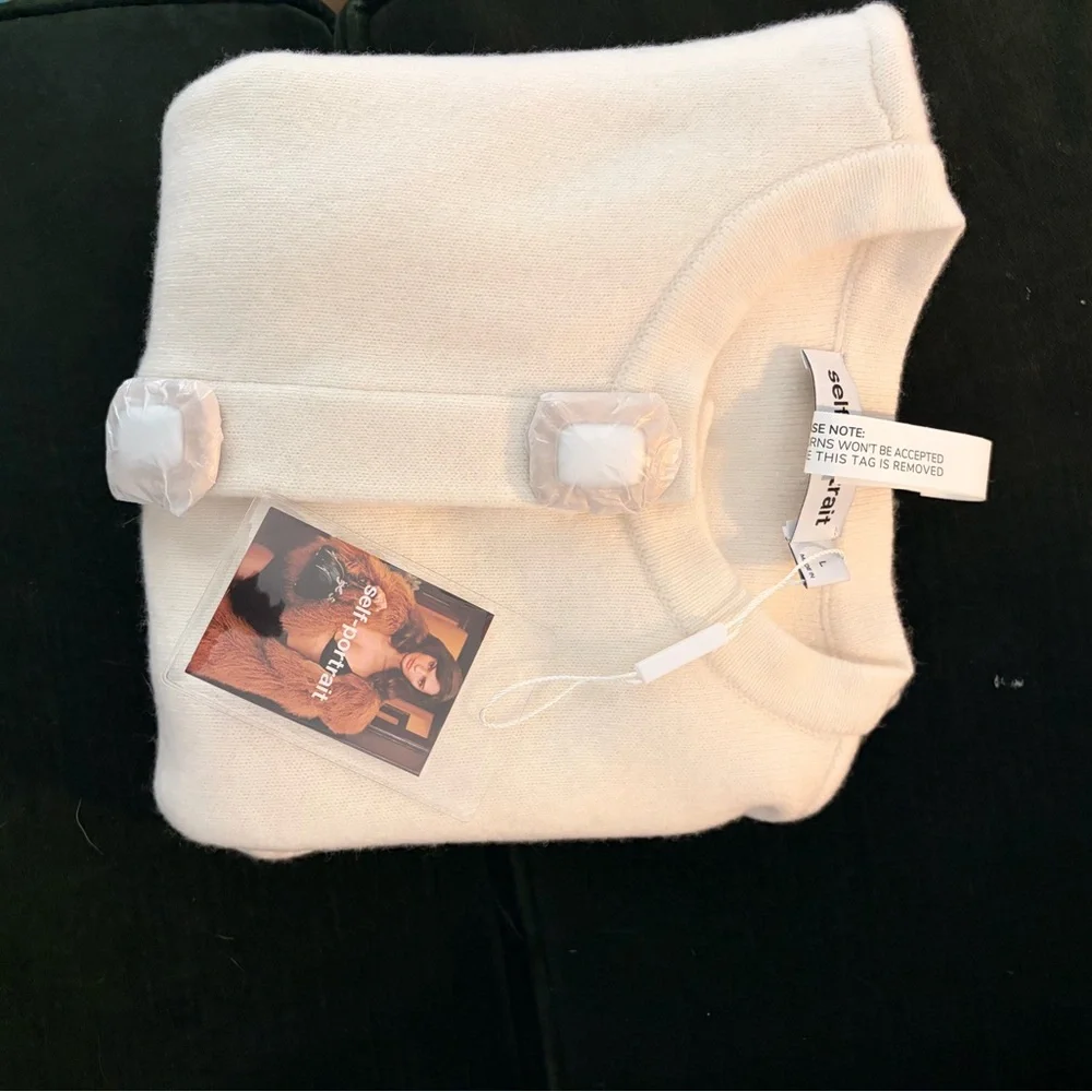 Self-Portrait Cream Cropped Cardigan with Decorative Buckles - Picture 3 of 6
